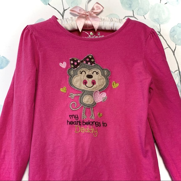 3 for $15 Jumping Beans Kids Pink Top Long Sleeve Shirt Monkey Gold Hearts Tee - Picture 2 of 9